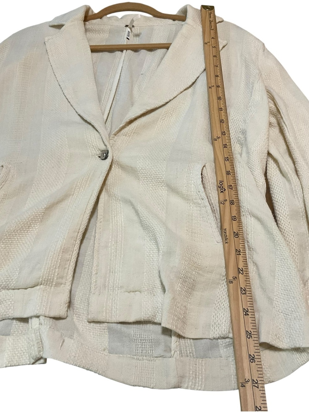 Free People Ivory Linen Blend Textured Blazer Jacket Size Small Boho Coastal - Picture 6 of 7